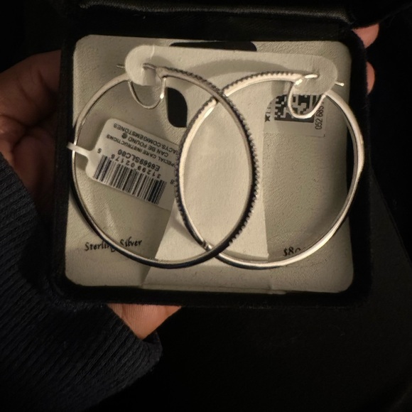 Bridge diamond earrings 1/2CTTW SS OVERSIZED HOOP - Picture 3 of 5